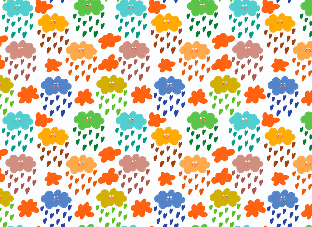 carta nuvolette colorate con pioggia di cuoricini