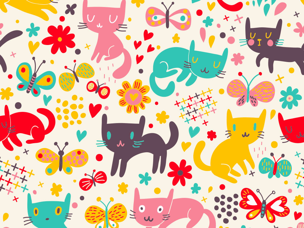 tanti gattini colorati per una carta allegra e simpatica